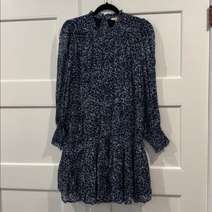 Boden Women Ruffle Open Back Mini Dress Floral Blue Sheer Lined Long Sleeve